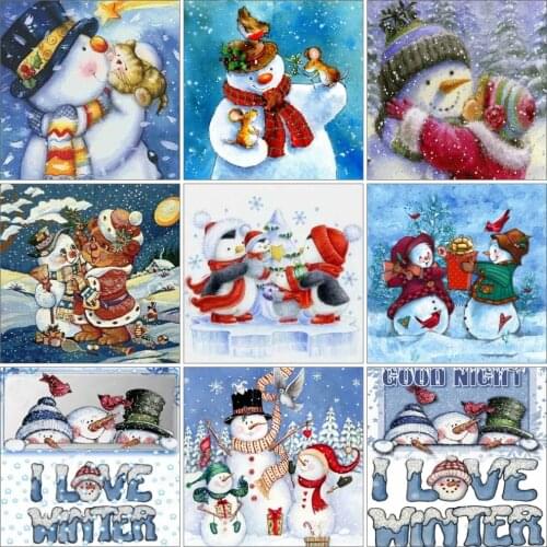 AZQSD Full Round Drill Diamond Embroidery Snowman Mosaic Picture Of Rhinestones Diamond Art Painting Cartoon Decor For Home