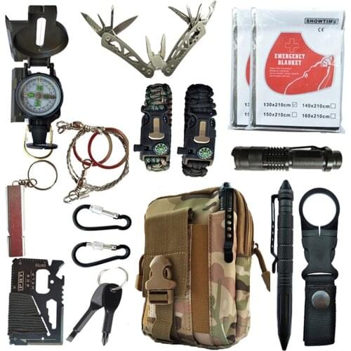 16 in 1 Outdoor survival kit Set Camping Travel Supplies Tactical Multifunction First aid SOS EDC Emergency for Wilderness tools