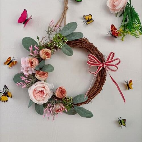 Wall Decoration Wreath Creative Rattan Circle Wall Milk Tea Shop Restaurant Living Room Bedroom Wall Flower Decoration 30 Cm