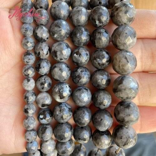 4,6,8,10,12mm Faceted Round Black Larvikite Beads Natural Stone Beads For DIY Necklace Bracelet Jewelry Making 15" Free Shipping