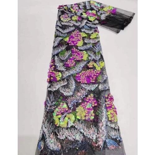 NEW African 3D Sequin Lace Fabric Multicolor Embroidered Nigerian Net Laces Fabrics Bridal High Quality French Tulle Lace Fabric