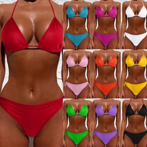 2021 New Sexy Women Pure Color Swimwear Summer Style Lady Bandage Bikini Set Push-up Bra Bathing Suit Brazilian Biquini Swimsuit