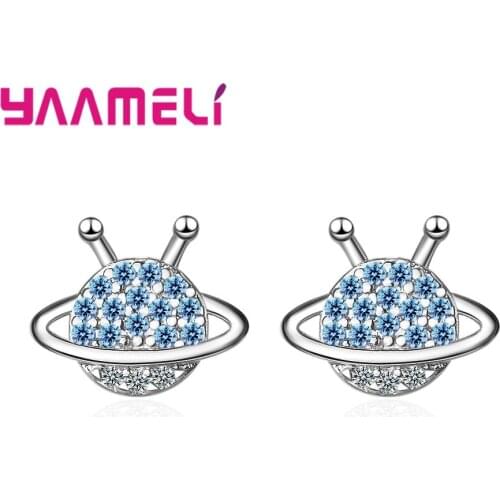 New Arrive Fashion Design White Blue Round Earrings 925 Sterling Silver Wedding Cute Trendy Simple Planet Earring