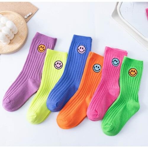 New Children Socks Beautiful Smiling Face Embroidery Light Cotton Heap Heap Socks Boys Girls