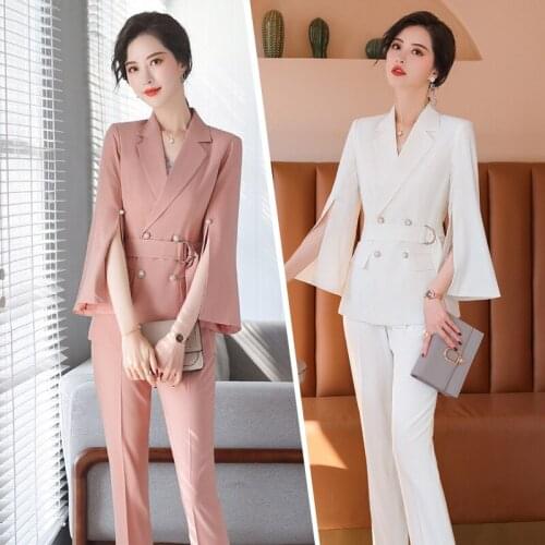 IZICFLY new style Fashion white suit women Elegant office Trouser and jacket blazer two piece set pant suits Business OL Work