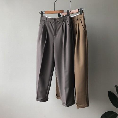 Obrix Female Vintage Cool Office Lady Pants High Waist Ankle Length Straight Casual Korean Style Streetwear Trousers For Women