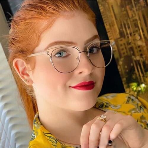 Anti blue light glasses frame women fashion 2020 New Cat eye metal Transparent computer womens eyeglasses frame