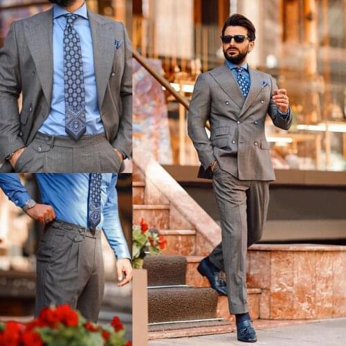 Smart Casual Men Tuxedos Business Double Breasted Stripe Pants Suits Costom Made Streetwear Wedding Groom Party Blazer 2 Pieces