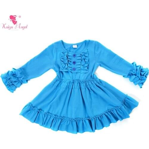 Kaiya Angel Girls Dress 2017 Fall Blue Dresses Long Sleeve Toddler Clothes Ruffles Wholesale 5pcs/lot 1-8T Children Clothes