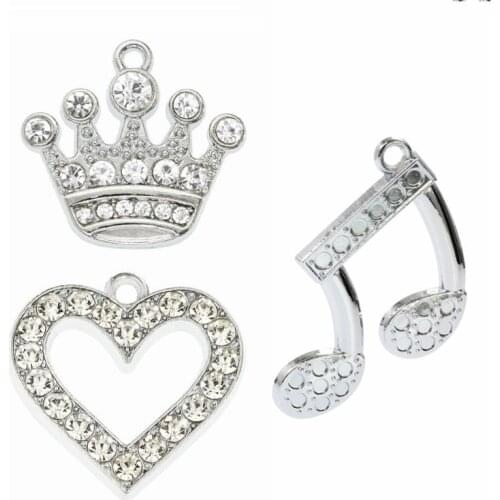 10pcs Rhinestone Crow Heart DIY accessory zinc alloy polished Hang Pendant, Hang Charm Fit Diy Phone Strips