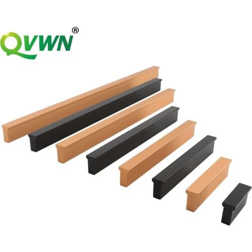 QVWN Door Long Rose Gold Black Handle Modern Minimalist Kitchen Cabinet Drawer Aluminum Profile Wardrobe Bathroom Knob Nordic