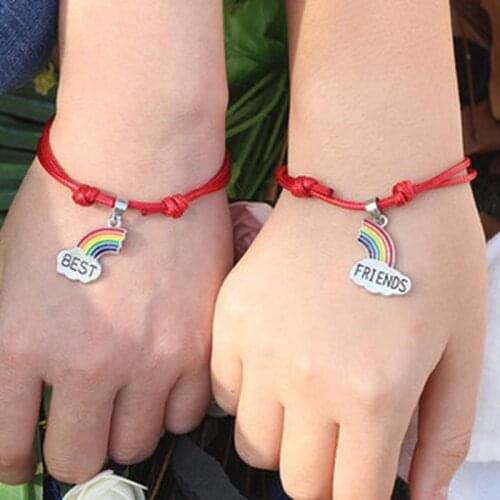 4pcs set best friends adjustable rainbow bracelets rainbow necklaces multi-color simple and fashionable couple gifts