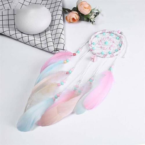 Pink Dream Catcher With Feathers Home Car Wall Hanging Decoration Ornament Craft