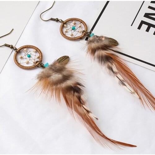 Tassel Dangle Long Earrings For Women Dream catcher feather earrings Brincos Bijoux Jewelry Bohemian bead Earring Jewelry gifts