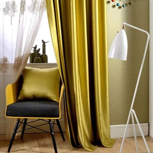 Modern Solid Shiny Velvet Blackout Curtains for Bedroom Faux Silk Yellow Blue Drapes Cortinas Decoration Window Treatments