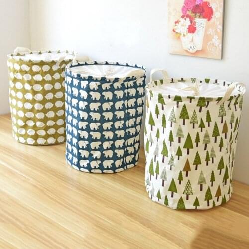 Canvas Beam Laundry Basket Tree Bear Hedgehog Pattern Cotton Linen Washing Clothes Storage Basket Folding Laundry Hamper Necessa