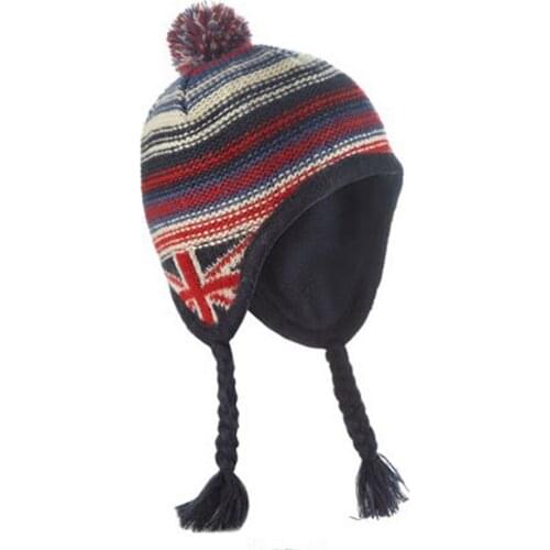 TOU--Baby Boys/Girls Hat 2pcs Set Stripe Hat+Scarf Knitted Suit Infant Winter Warm Ear Protection Caps And Scarf