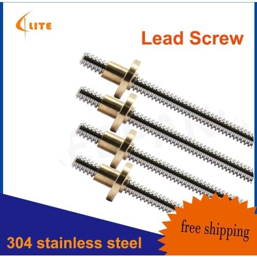 304 Stainless Steel Trapezoidal Rod T8 Lead Screw with Brass Nut for 3D Printer Linear Guides Stepper Motor