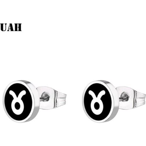 UAH Punk Style Black Round Titanium Steel Stud Earrings Male Female Earrings Hot Sale Men Earrings Drop Shipping 2019