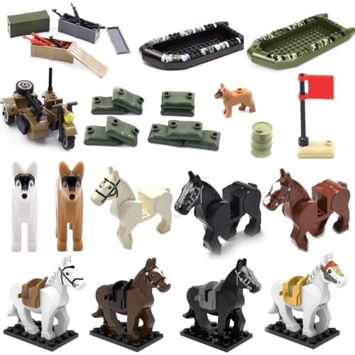 Military Weapon Compatible Accessories Kids Toys Sandbag WW2 Building Blocks Motorcycle SWAT Dog Cannon Battle Horse Militarys