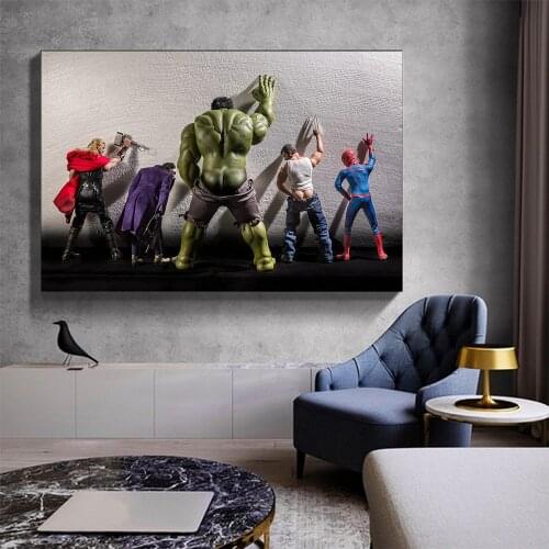 Funny Superhero Pee Avenger Thor HD Print Painting Canvas Poster Hulk Spiderman Family Decoration Kids Gift Room Decoration