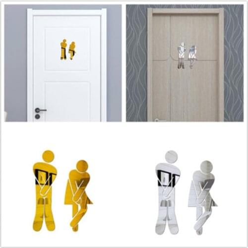 3D Mirror Sticker Toilet Stickers Funny WC Toilet Door Entrance Sign for Office Men Women Bathroom Decor DIY Wall Stickers