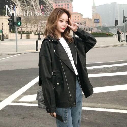 2020 New Autumn Korean Slim Women Pu Leather Coat Bf Style Locomotive Female Jacket