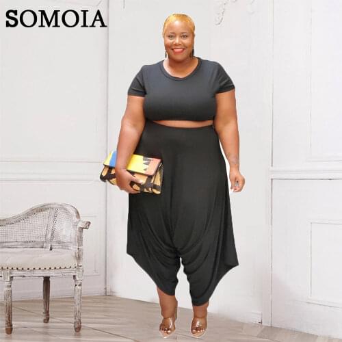 Plus Size Women Clothing Casual Solid Two Piece Set Crop Tops and Harem Trousers Temperament Lounge Pants Sets Wholesale Items
