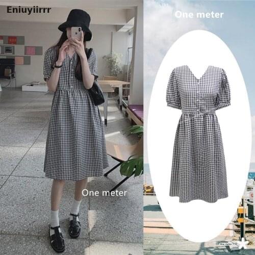 2021 Summer Plaid Shirt Dress Fashion Cute Sweet Japan Girls Korea Style Single Breasted Button Casual Vestidos