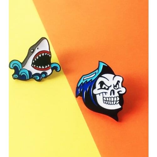 Cruel Shark Enamel Pin Shark Skeleton Brooch Denim Jeans shirt Bag Punk Animal Jewelry Gift for Friends Kids