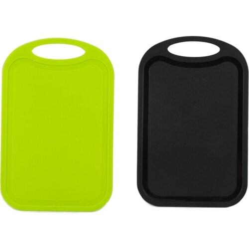 2pcs Plastic Chopping Block Meat Vegetable Cutting Board Non-Slip Anti Overflow with Hang Hole - Black & Green