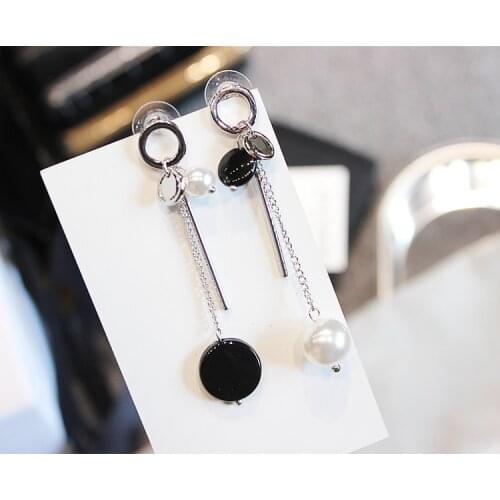 2017 fashion new pearl long earrings pearl tassel geometric earrings