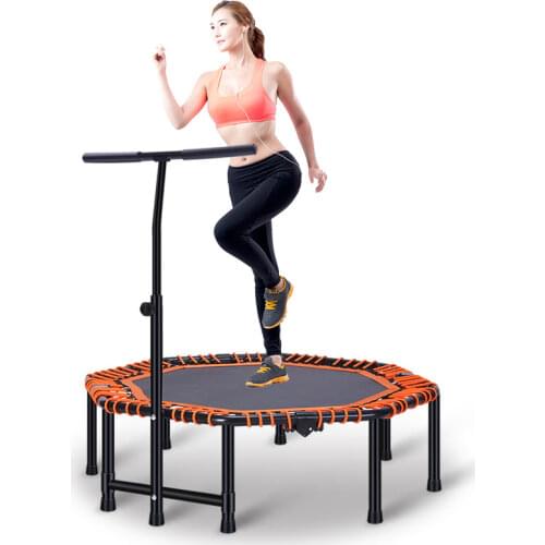 48 Inch Quadruple Folding Indoor GYM Fitness Octagonal Trampoline for Adults Kids Safety Jump Sports with Adjustable Handrail