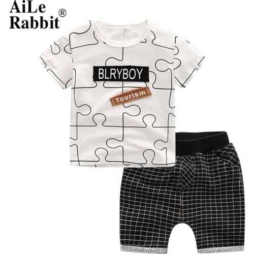 AiLe Rabbit Summer Baby Boy Clothes Kids Short Sleeve t-shirt+shorts 2pcs Set letter pattern boys clothing children clothing set