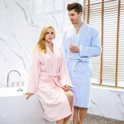 Women and men autumn and winter couple cotton cut velvet five star hotel bathrobe kimono thickened nightgown bathrobes bathrobe