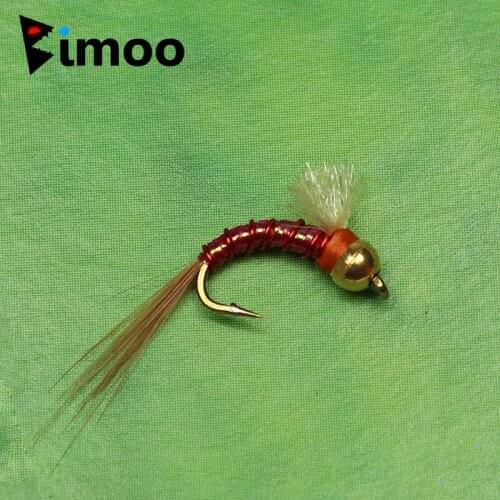 Bimoo 10PCS #12 Brass Bead Head Midge Fly Trout Fishing Flies Nymph Lure