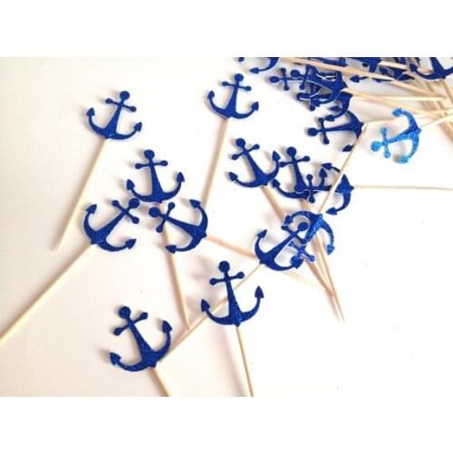 Glitter anchors Under the Sea Cupcake Toppers birthday nautical Wedding Bridal Shower Engagement Party food picks