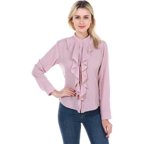 Women Ladies Blouses And Tops Casual Ruffled Stand Collar Shirt Long Sleeve OL Style Blouse For Autumn Blusas Mujer De Moda