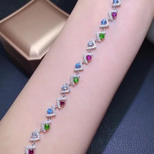 Natural Mozambique Garnet Gemstone Bracelet for Women 925 Sterling Silver Bangle Fine Jewelry