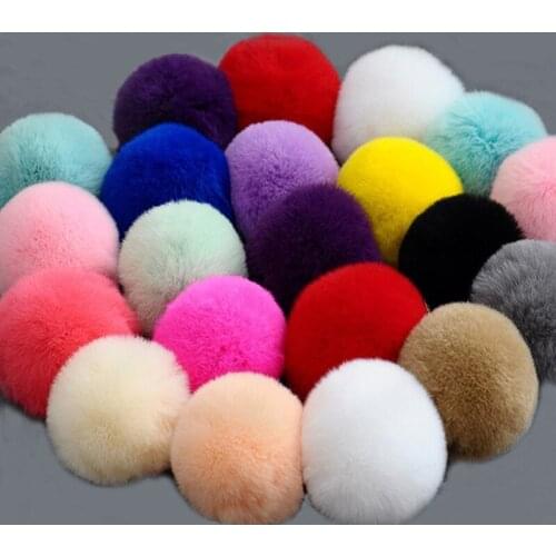 6cm Exquisite Rex Rabbit Color Fur Ball Keychain School Bag Hat Scarf Diy Handmade Pompom Wholesale Support Mixed Color 5/10Pcs