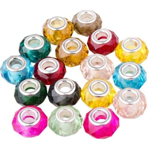 20Pcs Lot New Color Cut Faceted Shape Big Hole Crystal Glass Beads Charm Fit Pandora Bracelet Necklace Chain for Jewelry Making