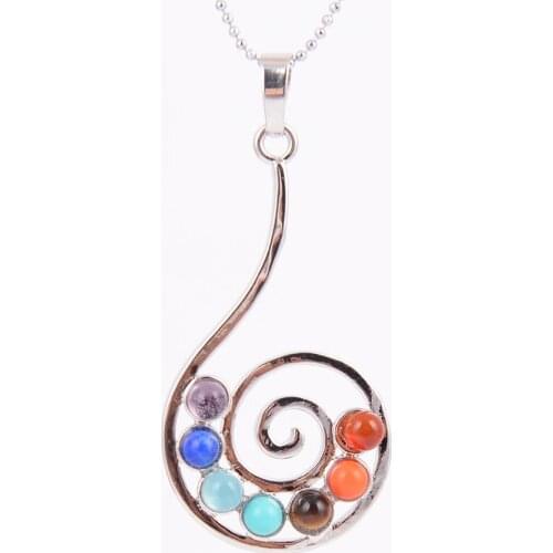 Chakras Natural Stone Pendant Angel Wings cho ku rei Health Amulet Fashion 7 Reiki Yoga Jewelry Necklace Pendants Gift D462