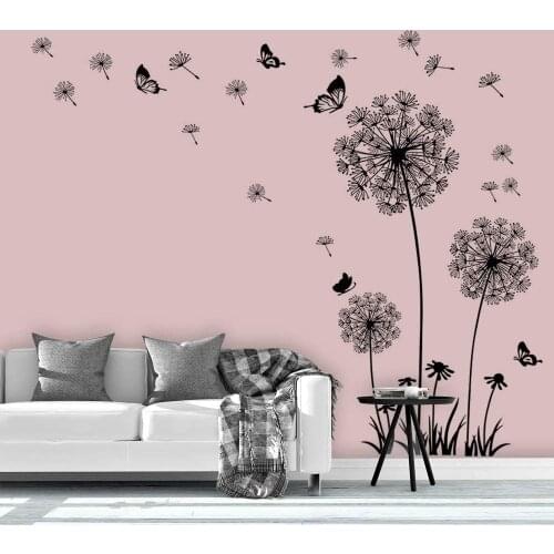 Sofa Backdrop TV Wall Decoration Black Dandelion Wall Stickers Flowers Wall Decals Butterflies Flying Wall Decors Wall Stickers