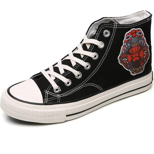 The Three Kingdoms Peking Opera Mask Designer Canvas Snekers Boys School Shoes Fashion High Top Men Canvas Shoes Unisex Sneakers