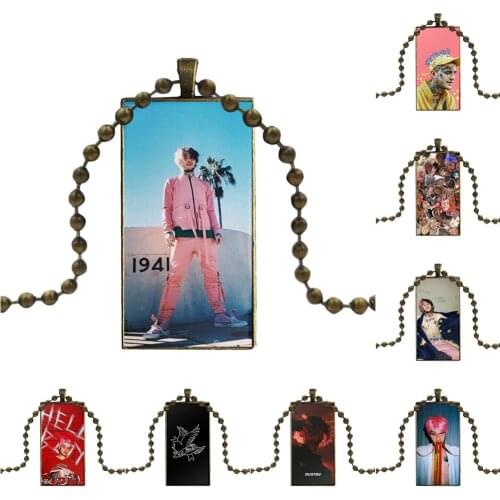 For Women Wedding Gift Glass Cabochon Choker Pendant Rectangle Necklace Bronze Color Jewelry Lil Peep