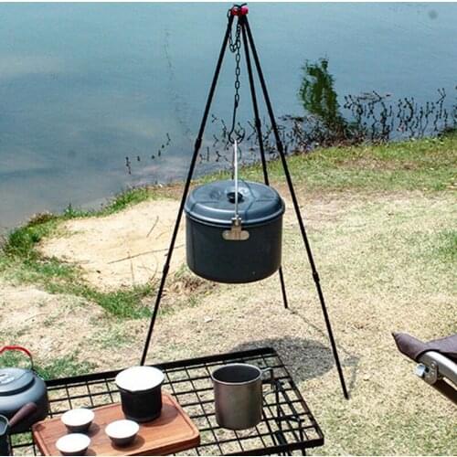 Camping Equipment Portable Outdoor Camping Tripod Picnic Folding Campfire Cookware Grill Pot Hanging Hook Rack