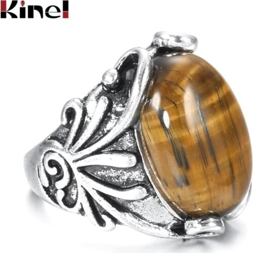 Kinel Boho Style Natural Stone Rings for Women Tibetan Silver Tungsten Green Zircon Multi-layer Statement Ring Wedding Jewelry