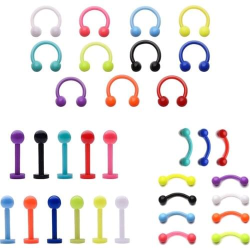 16G Eyebrow Ring Lip Labret Nose Rings Acrylic Flexible Cartilage Ear Piercing Jewelry Pack