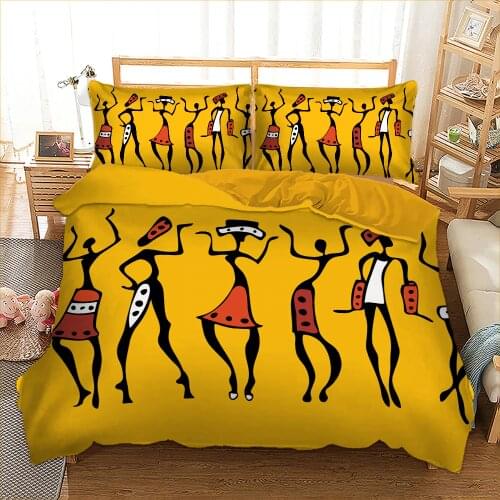 African Bedding Set Happy People Duvet Cover Twin Full Queen King Size Home Textiles Yellow Bedclothes 3PCS Dropshipping
