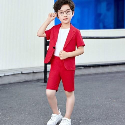 Boys Clothing Sets Baby Big Boy 3 Pcs Solid Coats Jackets & T Shirts & Shorts Pants Clothes Set Children Summer Outfit Kids Suit